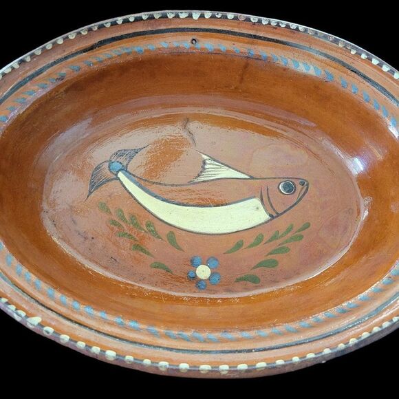 Vintage Mexican Red Clay Decorative Serving Dish - Picture 2 of 6